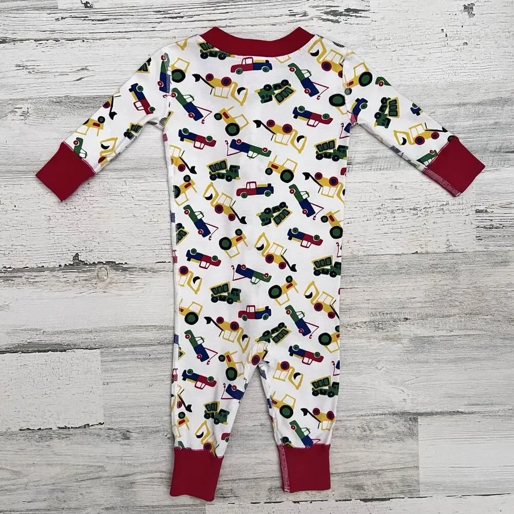 🦄 3/$36 Hanna Andersson Sleeper Boys Size 6-9M Construction Trucks Zip Organic